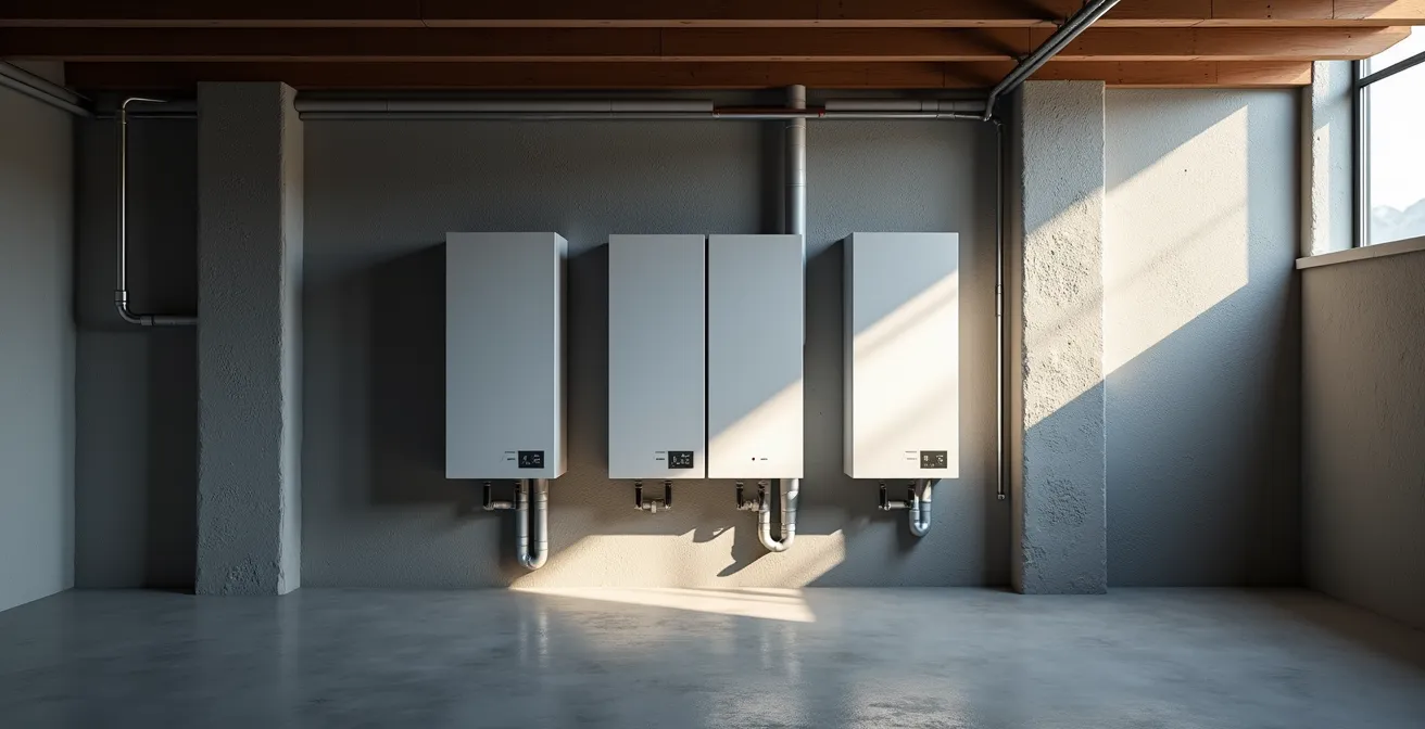 Installation de batteries résidentielles dans un sous-sol québécois propre et organisé