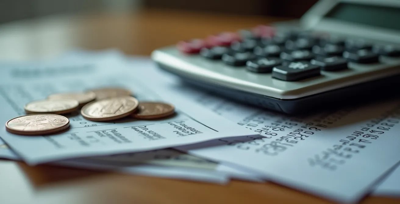 Gros plan sur une calculatrice et des documents financiers sur un bureau