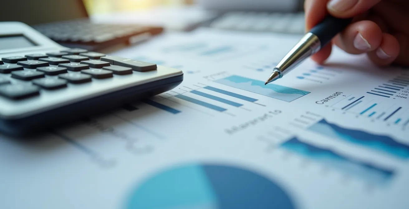 Bureau avec calculatrice et documents montrant les calculs d'économies pour l'achat d'un véhicule électrique au Québec