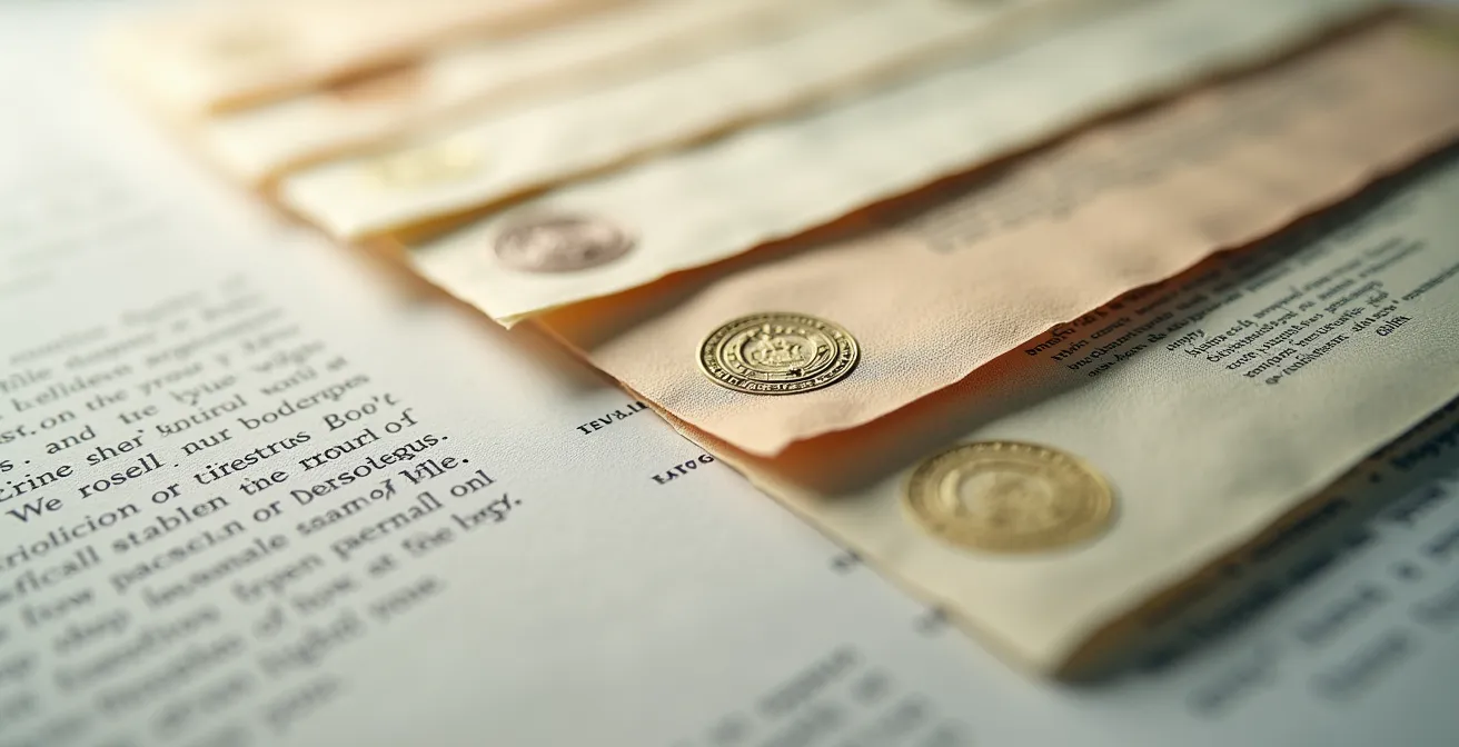 Vue macro de documents officiels québécois organisés sur une surface