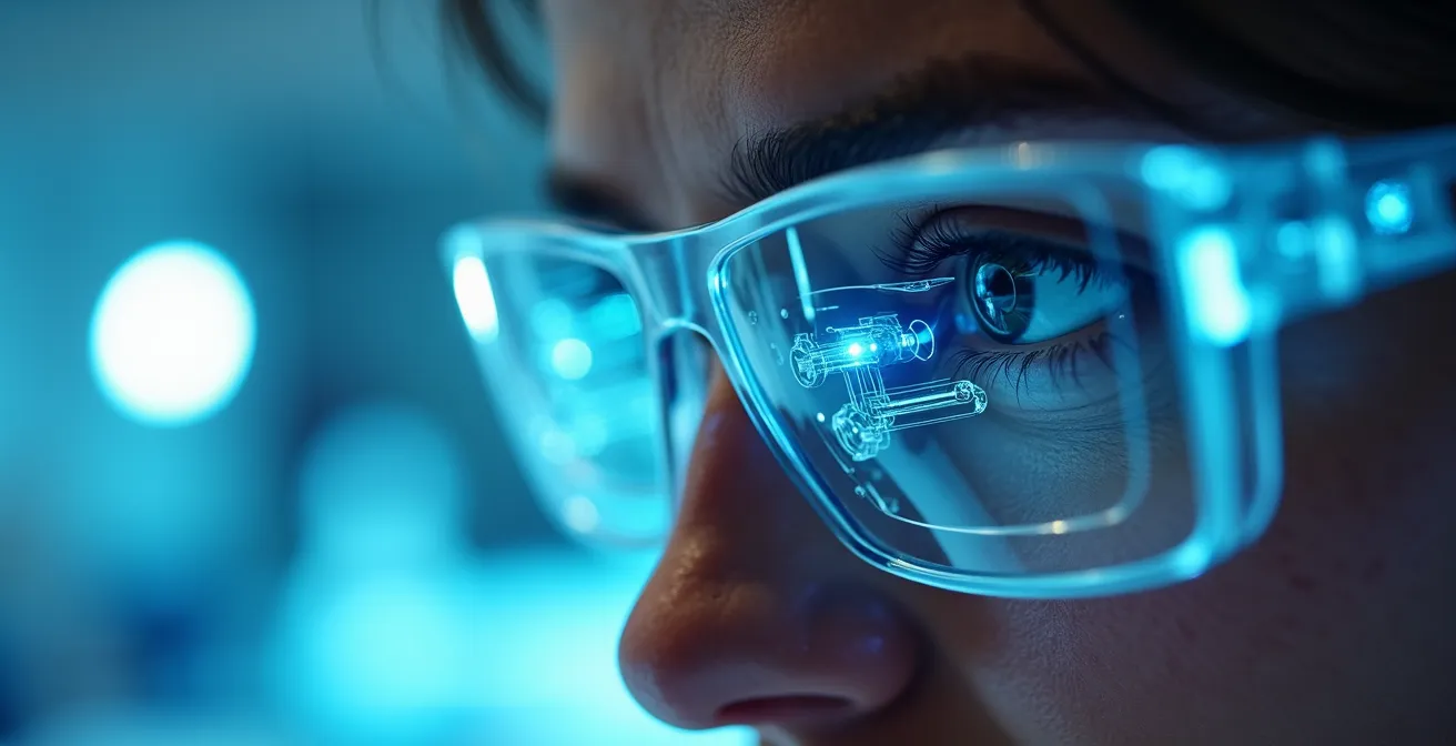 Chercheur testant des lunettes de réalité augmentée dans un laboratoire universitaire montréalais